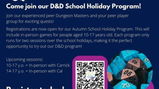 Come join our Autumn School Holidays Dungeons n Dragons program!